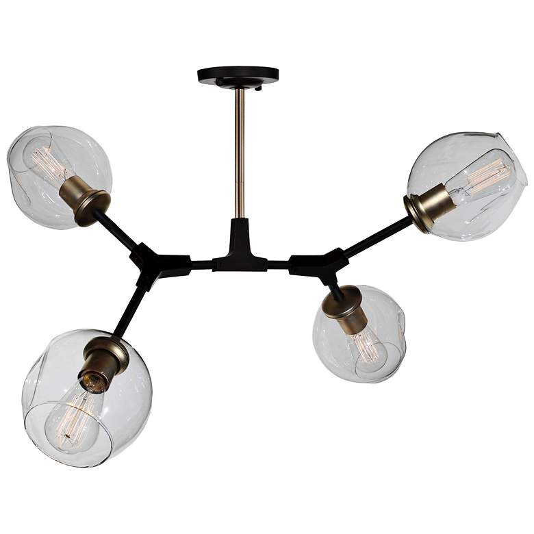 Image 1 Organic 29"W Black and Vintage Brass 4-Light Ceiling Light