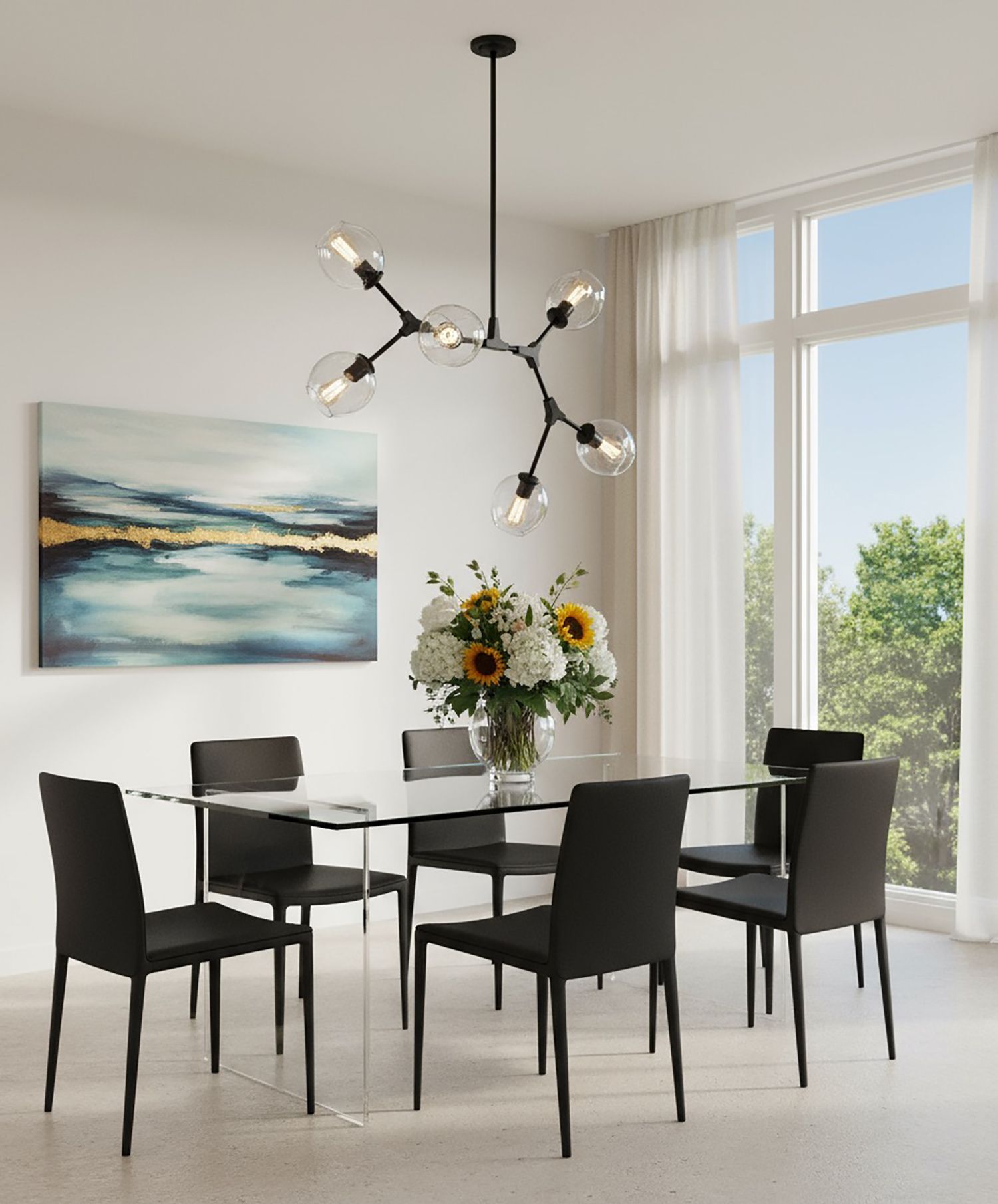 Image 2 Organic 5-Light Black Metal and Clear Glass Chandelier more views