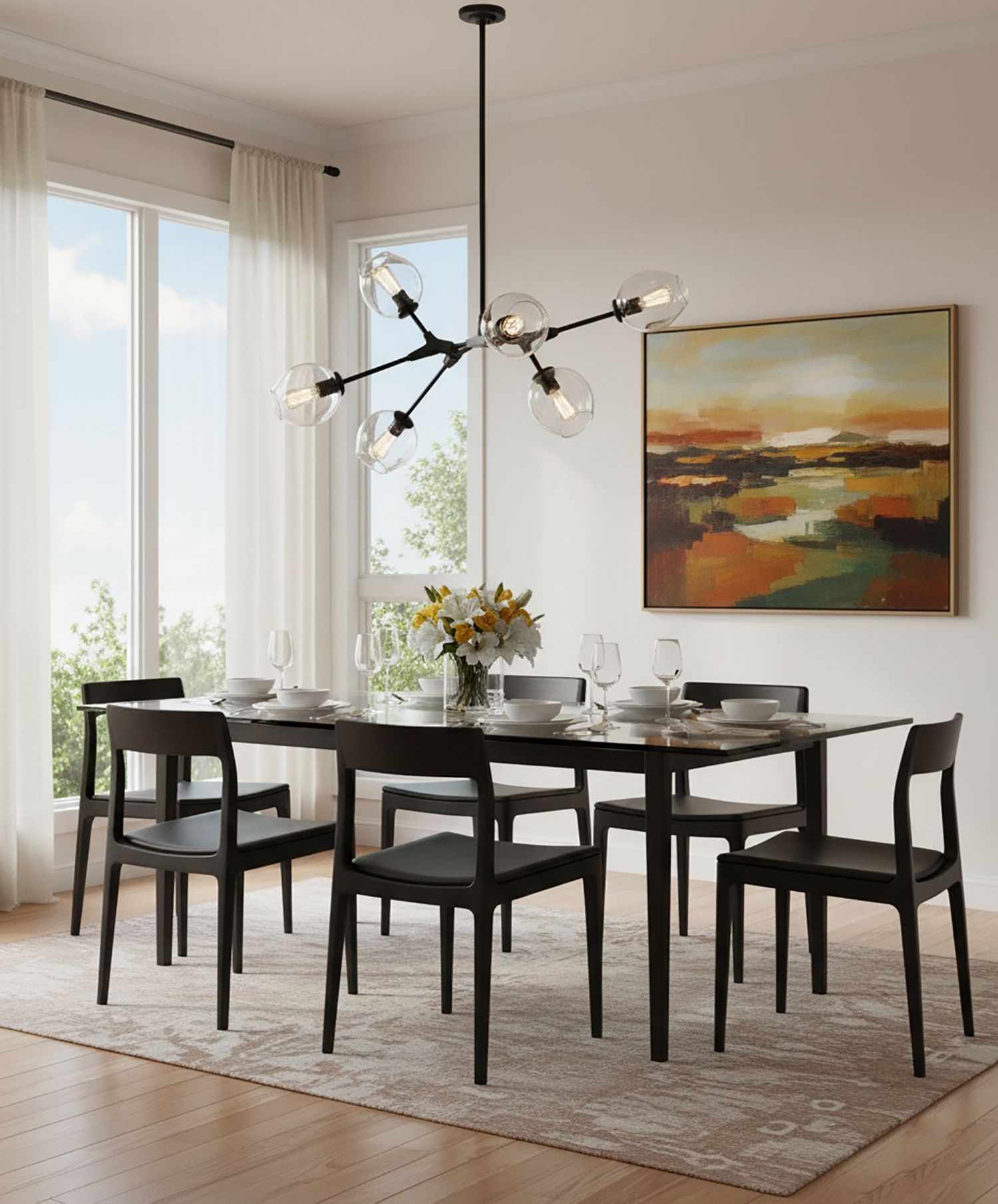 Image 3 Organic 5-Light Black Metal and Clear Glass Chandelier more views