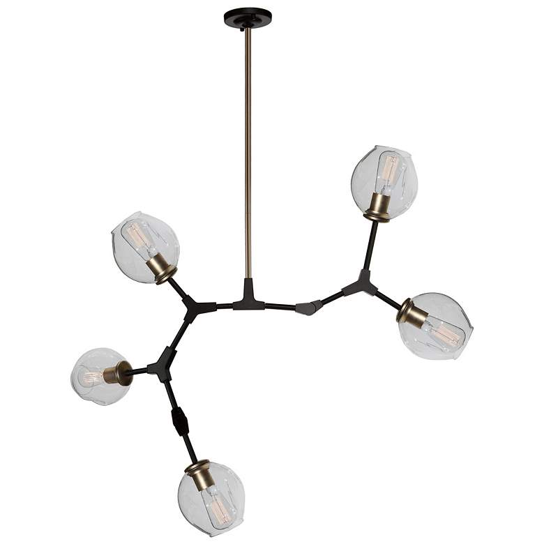 Image 1 Organic 5-Light Vintage Brass Metal and Clear Glass Chandelier