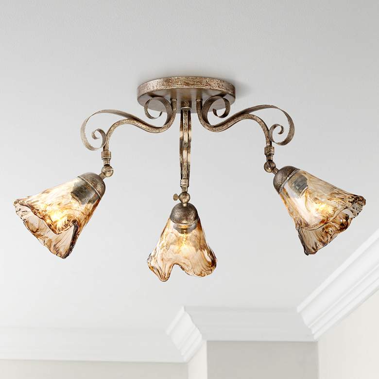 Image 1 Organic Amber Glass 3-Light Ceiling Track Fixture