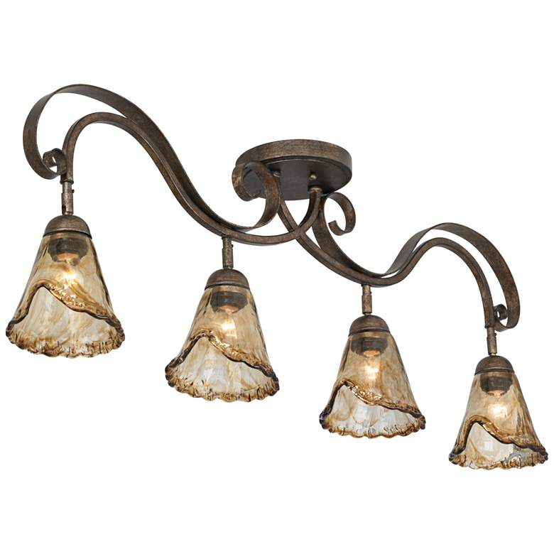 Image 1 Organic Amber Glass 4-Light Ceiling Track Fixture with LED Bulbs Set