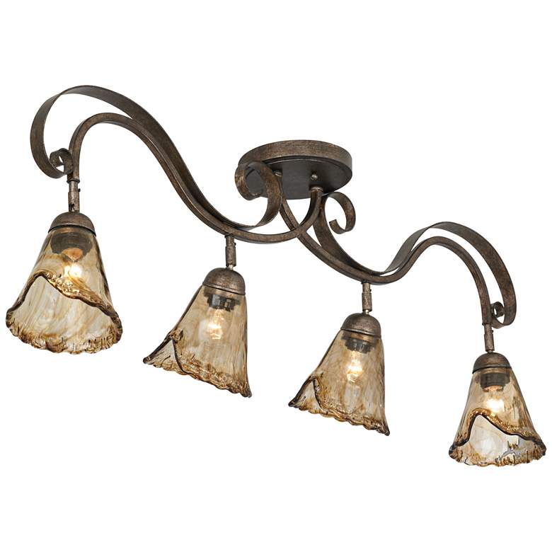 Image 4 Organic Amber Glass 4-Light Ceiling Track Fixture with LED Bulbs Set more views