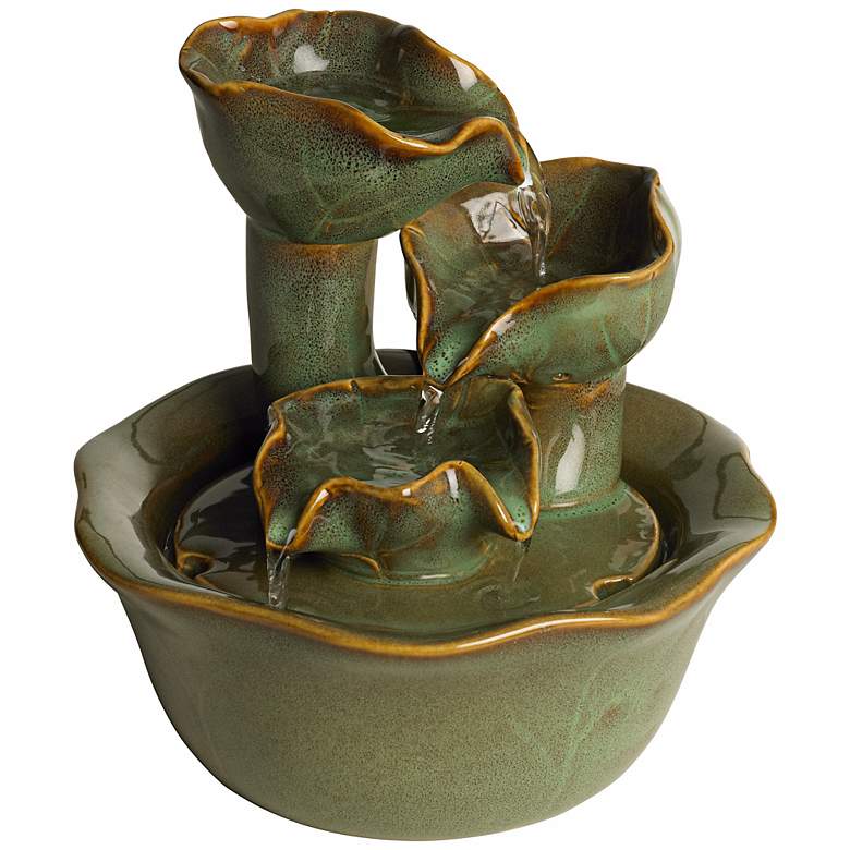 Image 3 Organic Water Lily Ceramic 8 inch High Tabletop Fountain