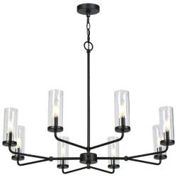 Oriame 31.5" Wide Black 8-Light Wheel Chandelier