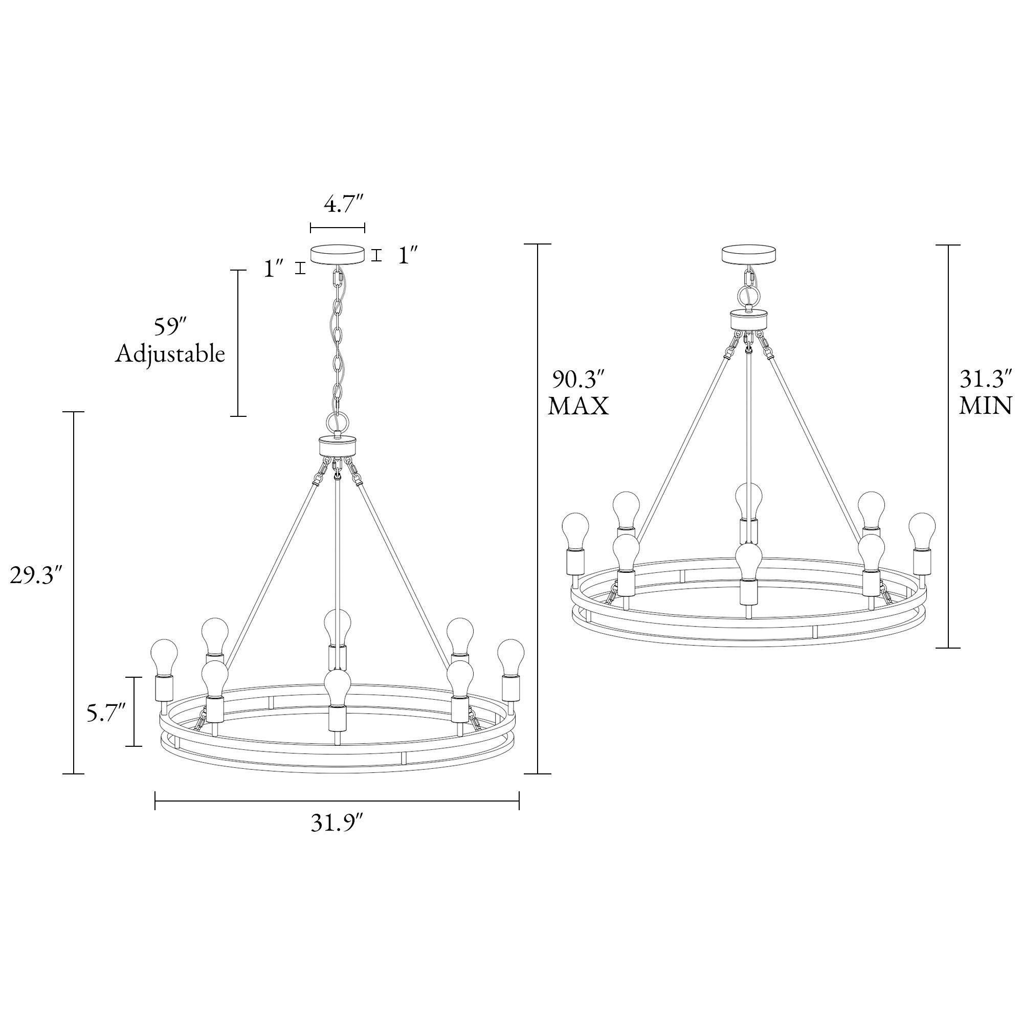 Image 2 Oriame 31.9" Wide Black 9-Light Wheel Chandelier more views