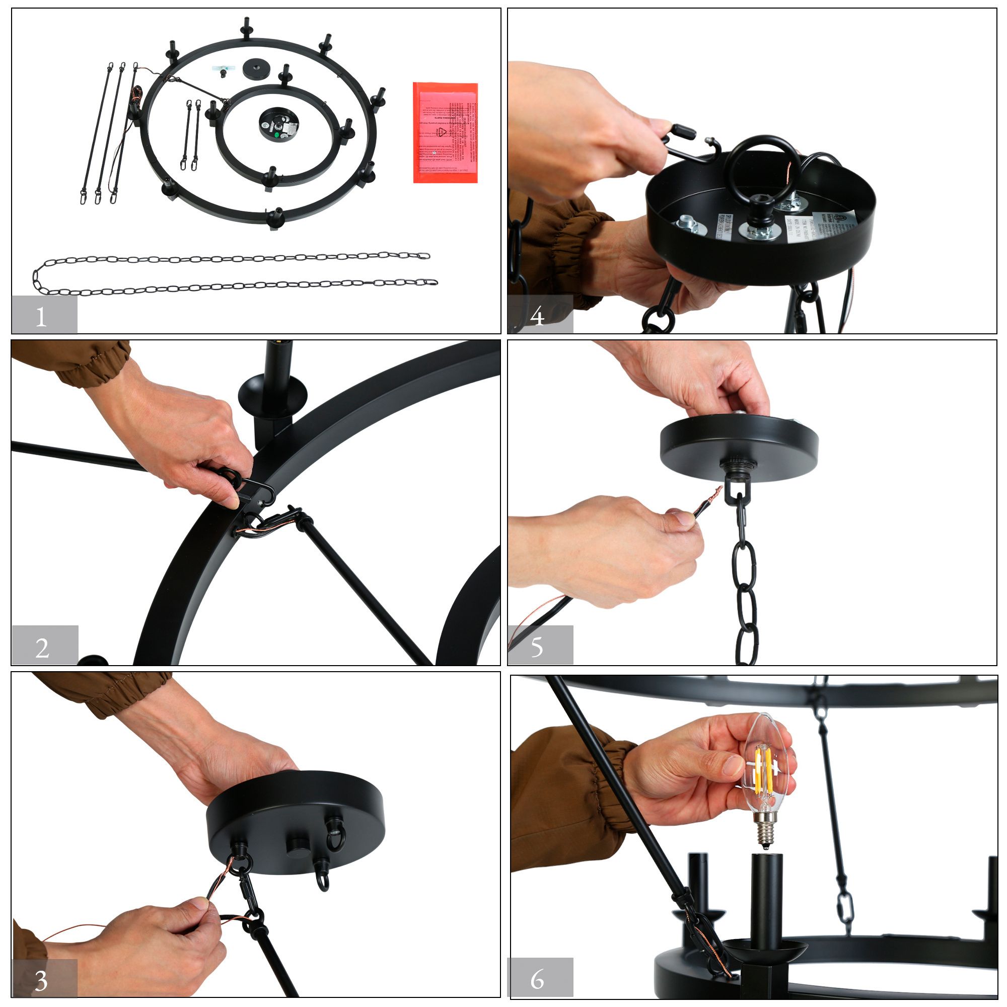 Image 6 Oriame 39.4" Wide Black 12-Light 2 Tier Wheel Chandelier more views