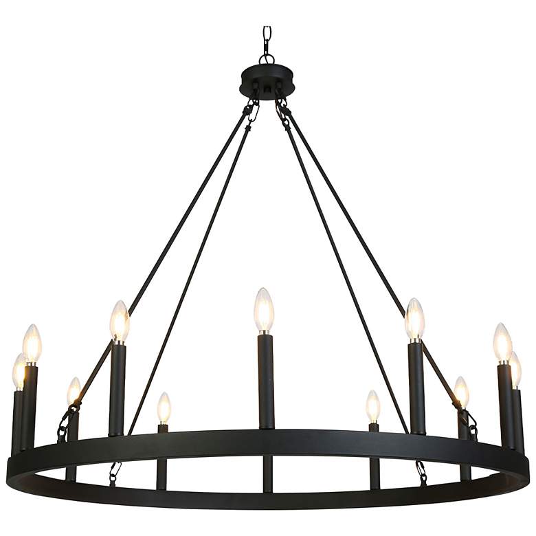 Image 1 Oriame 39.4" Wide Black 12-Light Wheel Chandelier