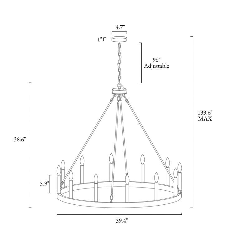 Image 2 Oriame 39.4" Wide Black 12-Light Wheel Chandelier more views