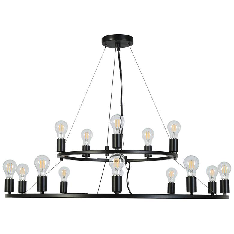 Image 1 Oriame 39.4" Wide Black 15-Light 2 Tier Wheel Chandelier
