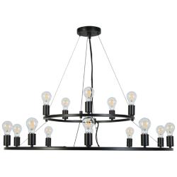 Oriame 39.4" Wide Black 15-Light 2 Tier Wheel Chandelier