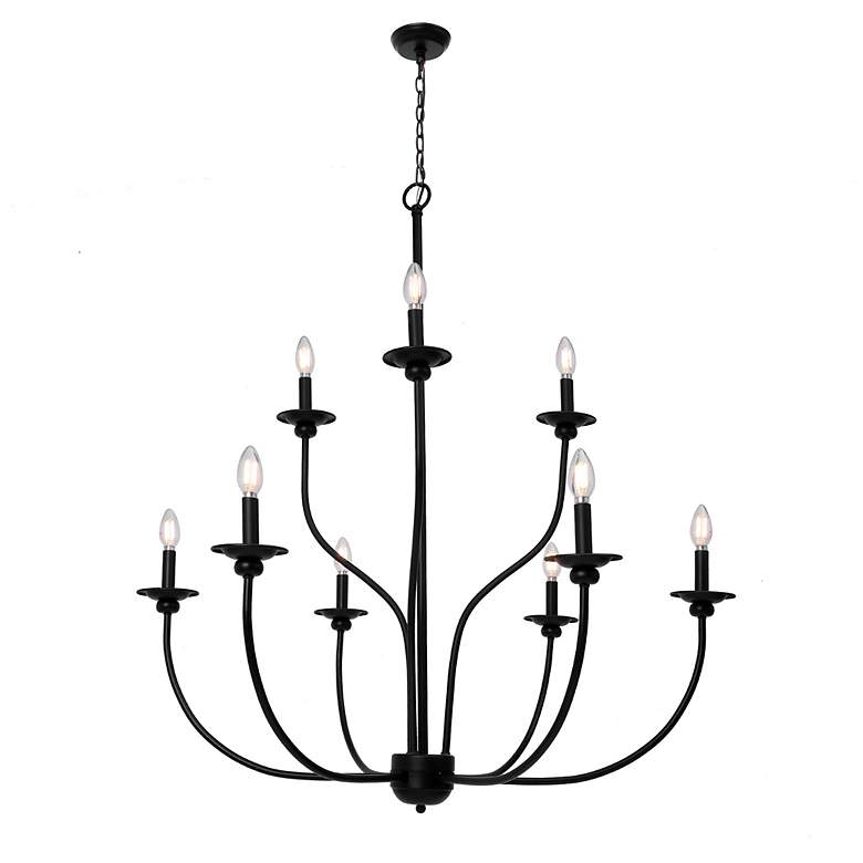 Image 1 Oriame 39.4" Wide Black 9-Light Candle Chandelier
