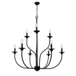 Oriame 39.4" Wide Black 9-Light Candle Chandelier