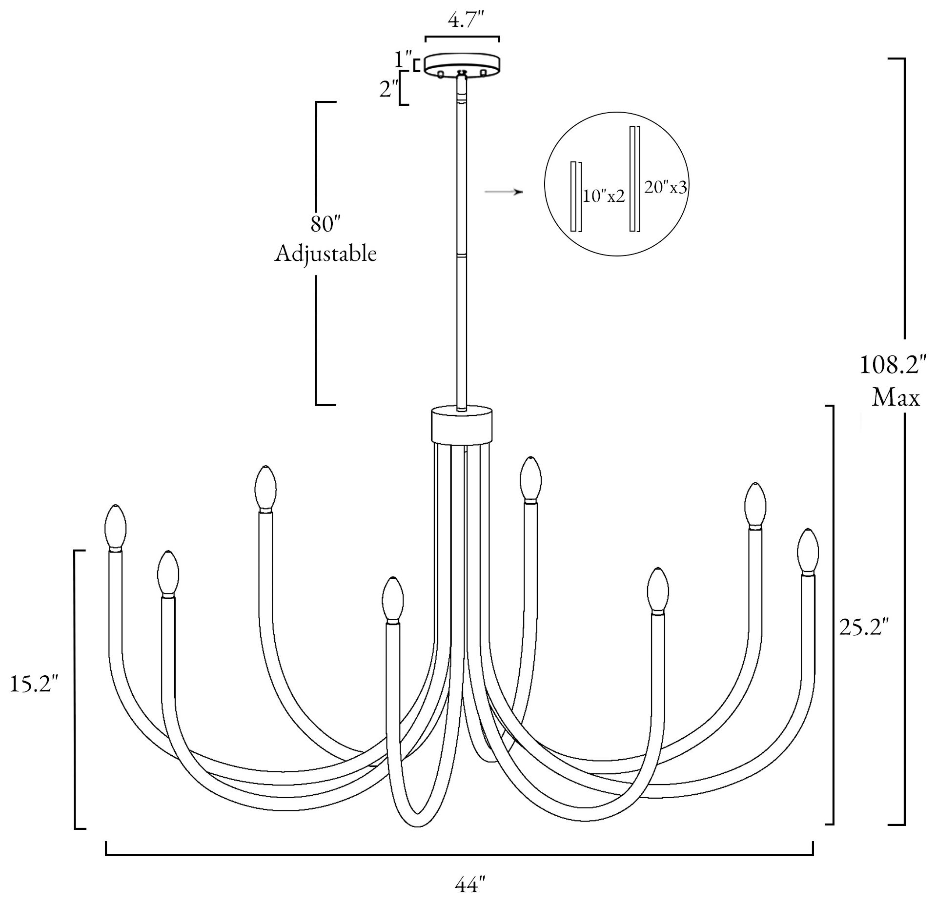 Image 2 Oriame 44.1" Wide Black 8-Light Chandelier more views