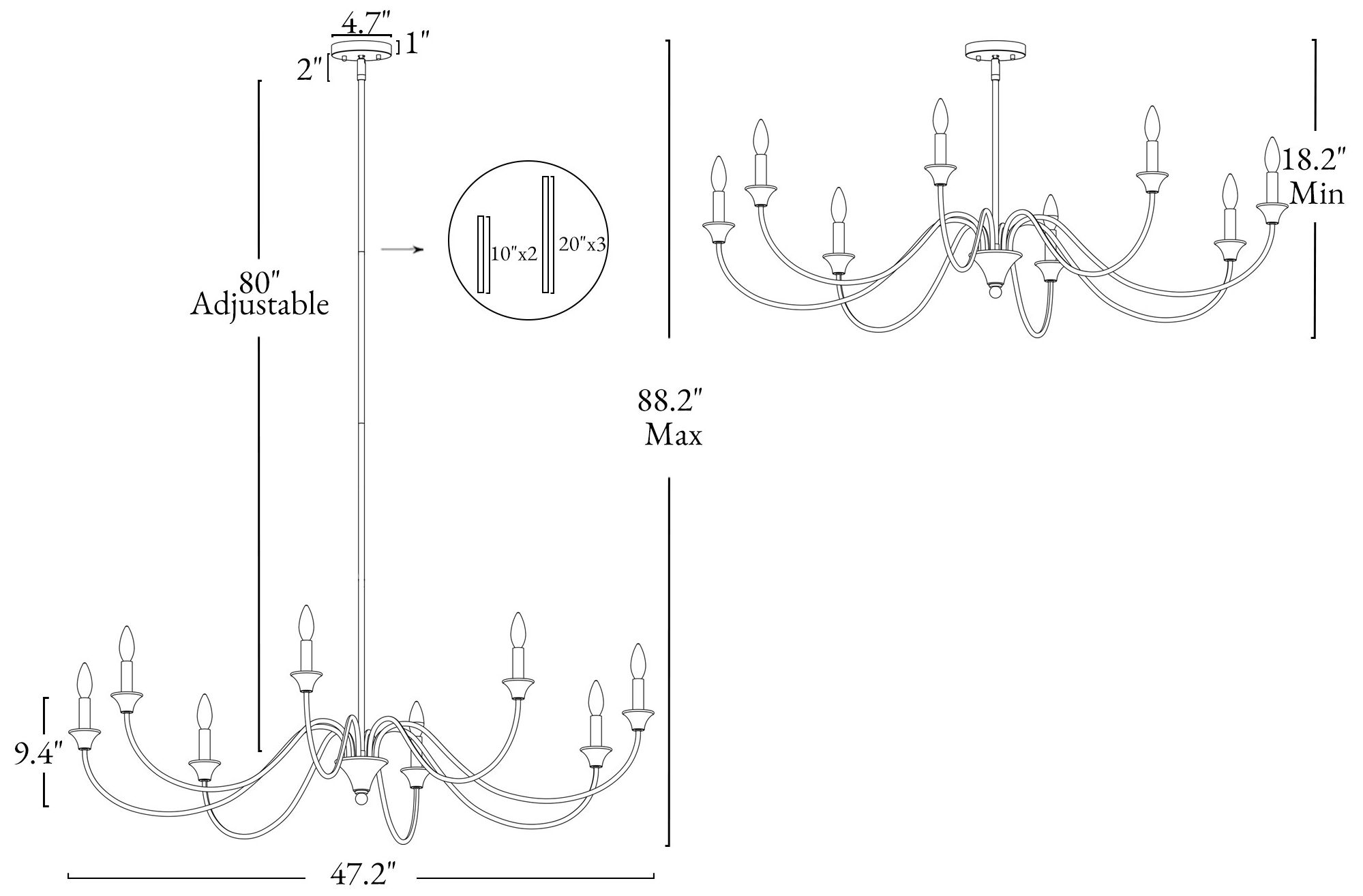 Image 3 Oriame 47.2" Wide Black 8-Light Chandelier more views