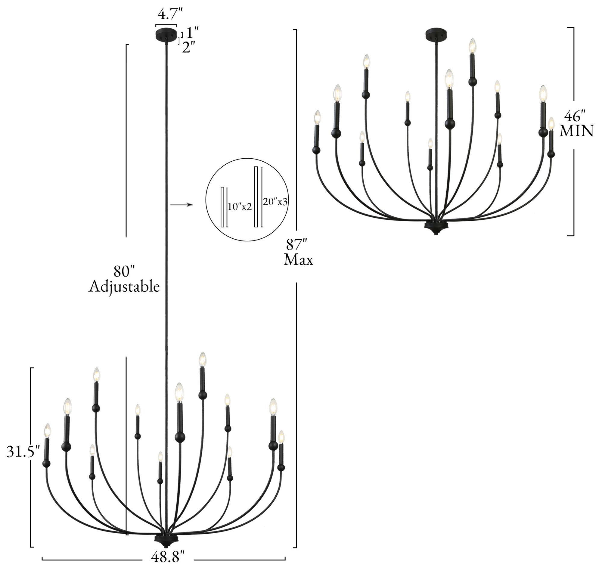 Image 2 Oriame 48.8" Wide Black 12-Light Chandelier more views