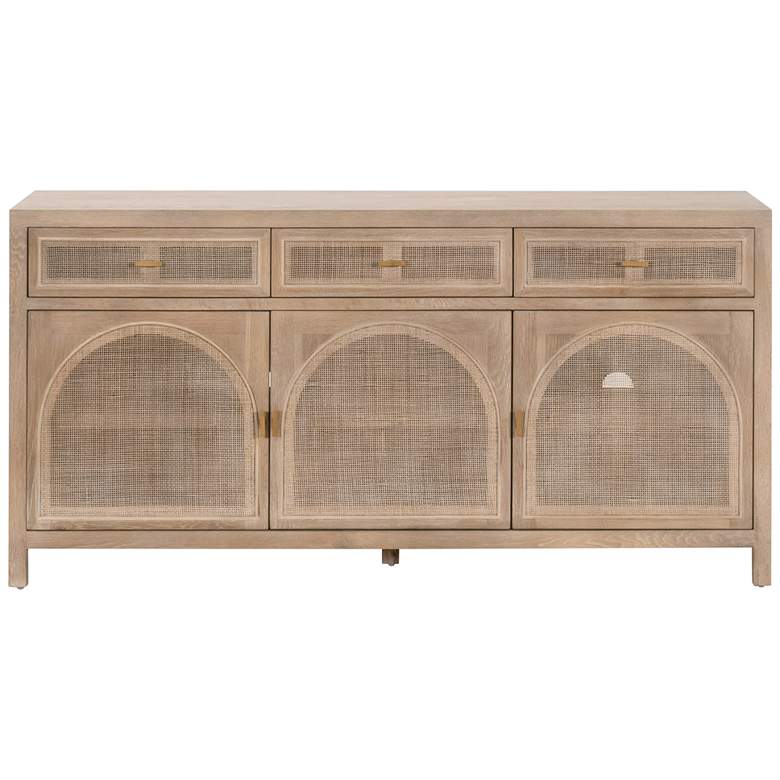 Image 5 Orient Express Cane 63" Smoke Gray Oak Wood 3-Door Media Sideboard more views