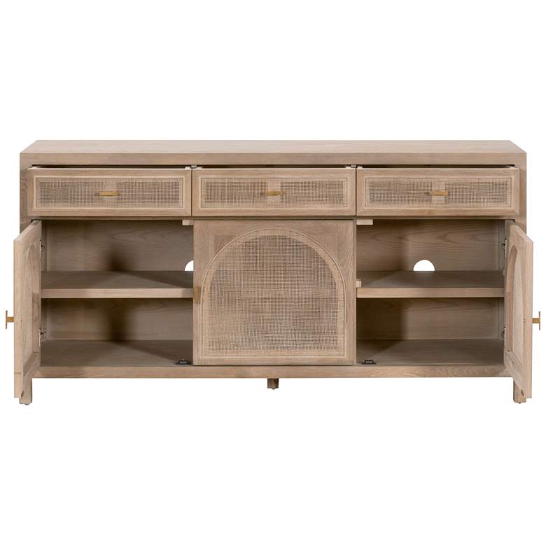Image 6 Orient Express Cane 63" Smoke Gray Oak Wood 3-Door Media Sideboard more views