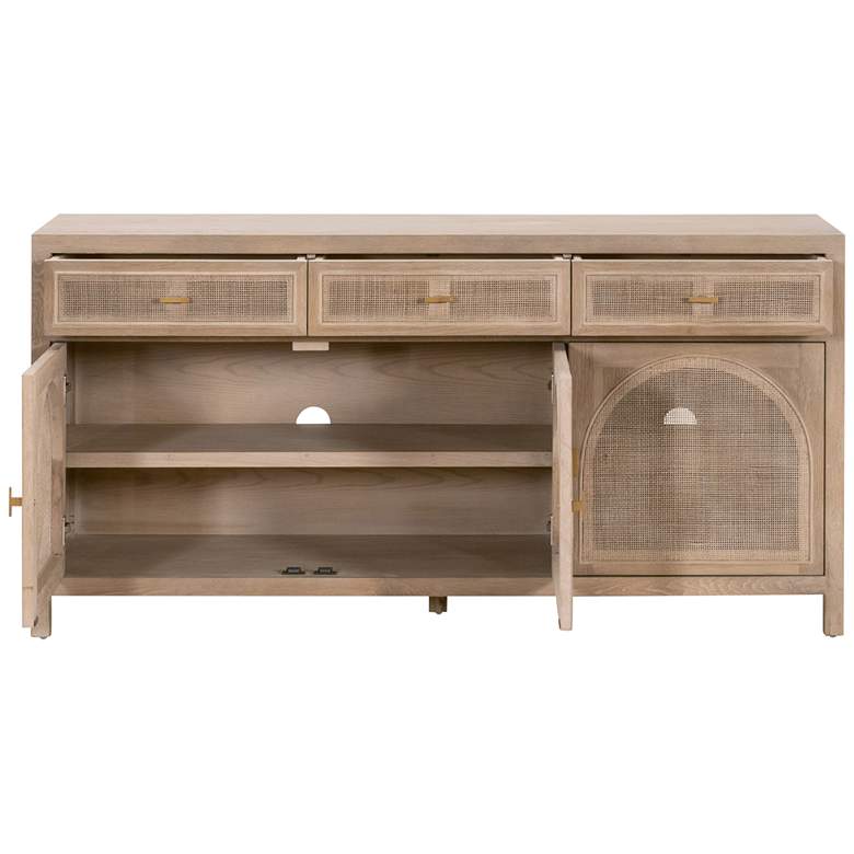 Image 7 Orient Express Cane 63" Smoke Gray Oak Wood 3-Door Media Sideboard more views