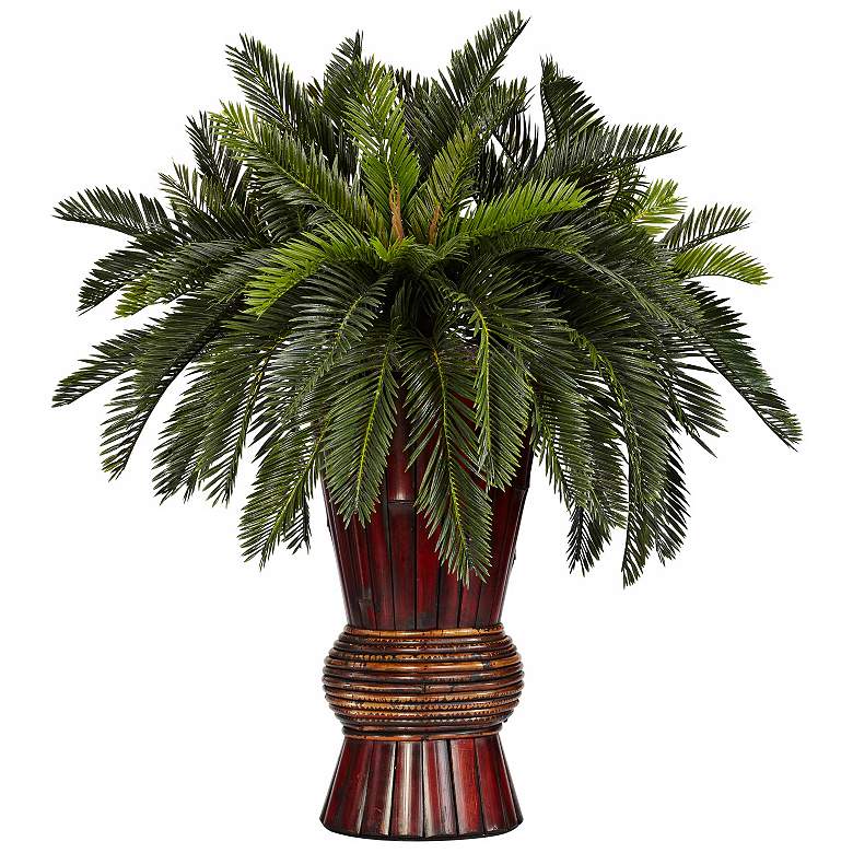 Oriental Cycas Grass 29&quot; High Faux Plant in a Bamboo Vase