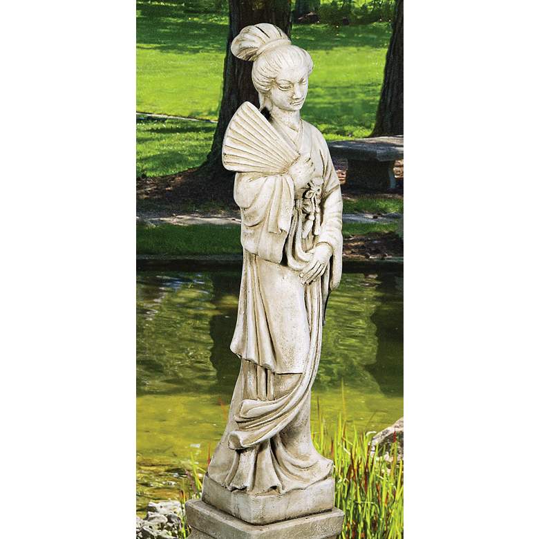 Image 1 Oriental Maiden 40 inch High Trevia Greystone Outdoor Statue