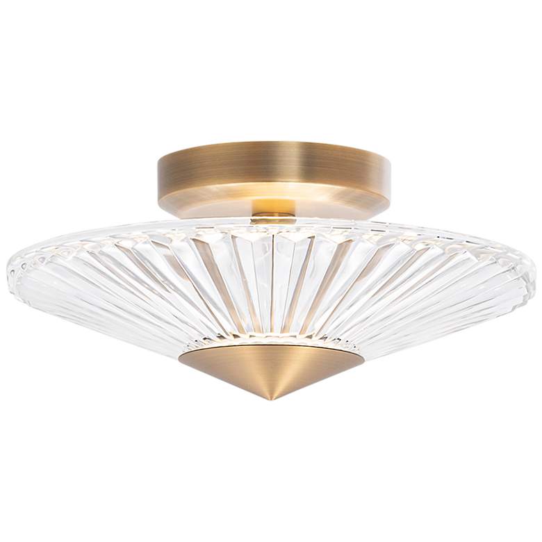 Image 2 Origami 12" Wide Aged Brass Clear Crystal 1-Light Semi-Flush Mount
