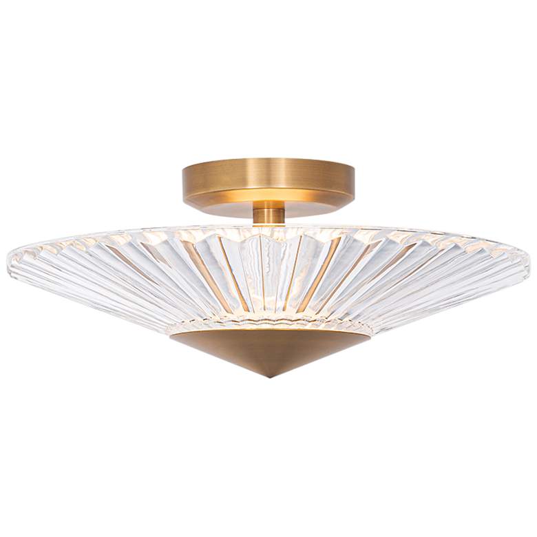 Image 2 Origami 16" Wide Aged Brass Clear Crystal 1-Light Semi-Flush Mount