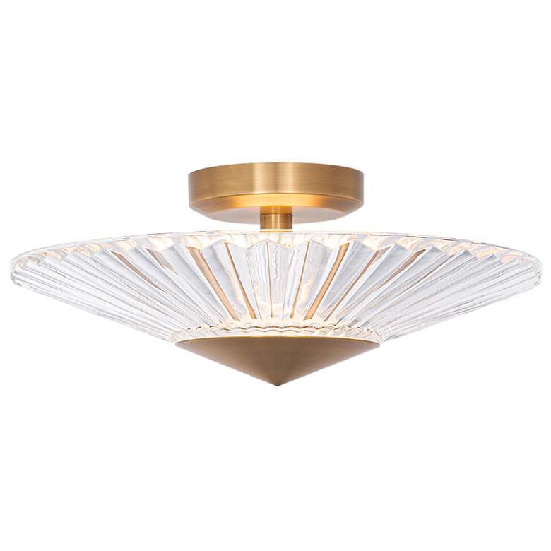 Image 2 Origami 16" Wide Aged Brass Clear Crystal 1-Light Semi-Flush Mount