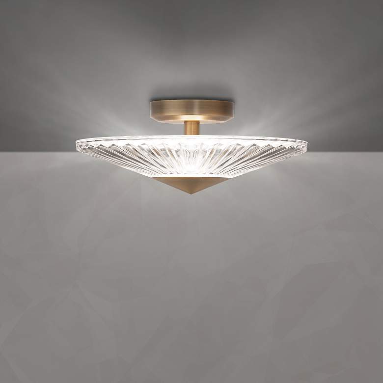 Image 1 Origami 16" Wide Aged Brass Clear Crystal 1-Light Semi-Flush Mount