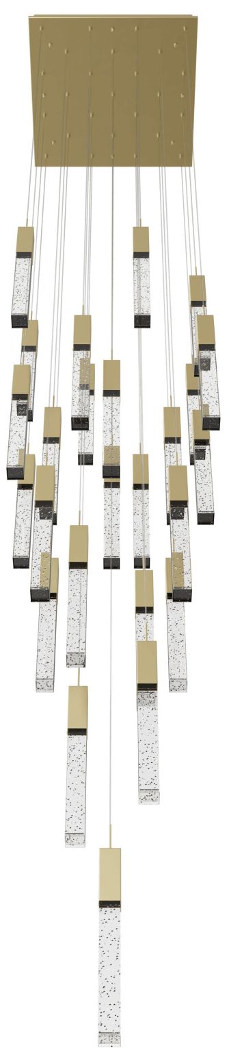 Image 2 Original Glacier 25-Light 28"W Chandelier Brass/Bubbled Crystals more views