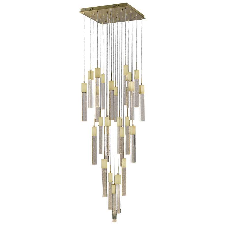 Image 1 Original Glacier 28 inch Wide Brushed Brass 25-Light LED Pendant