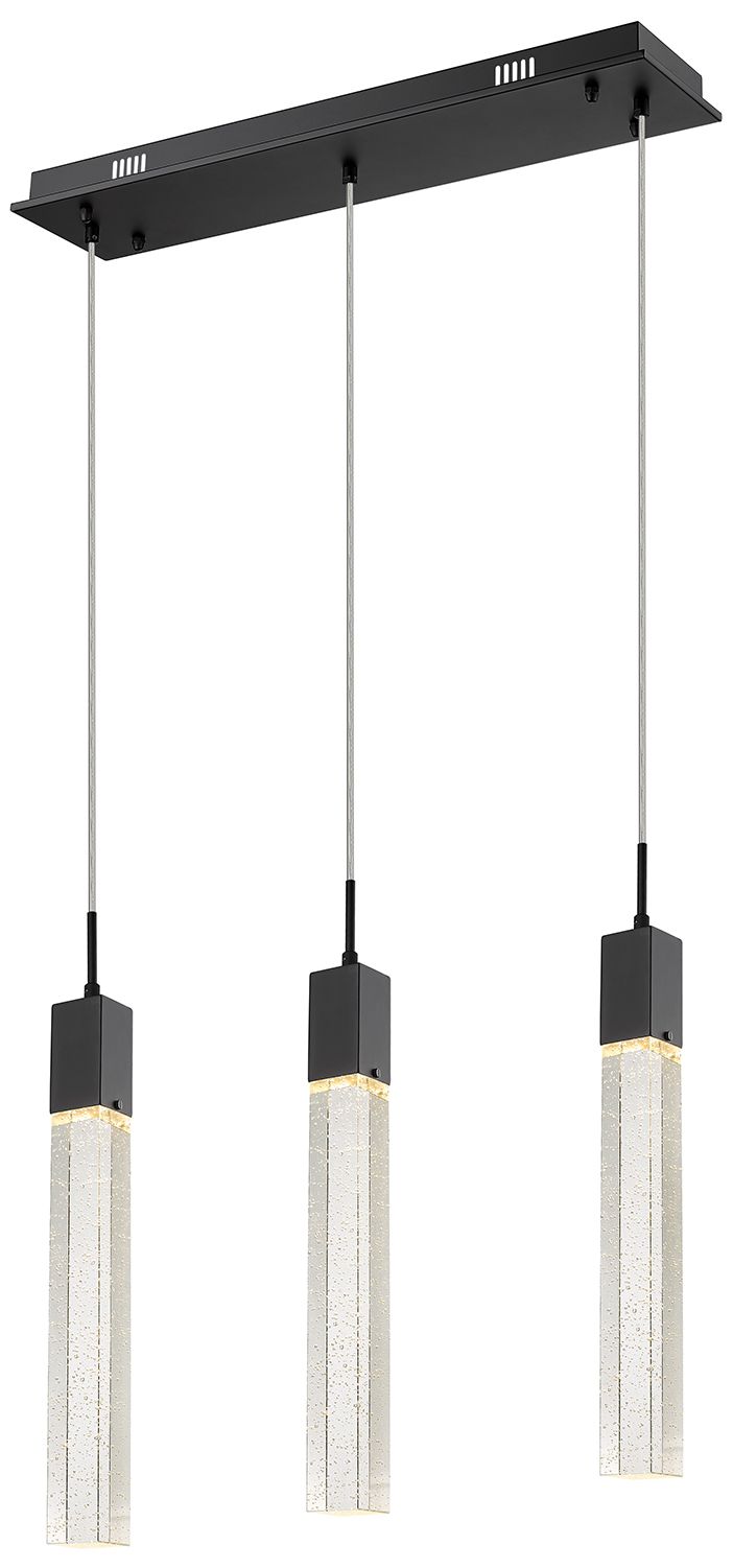 Original Glacier 3-Lt 37"W Lin. LED Chand. Black/Bubbled Crystals