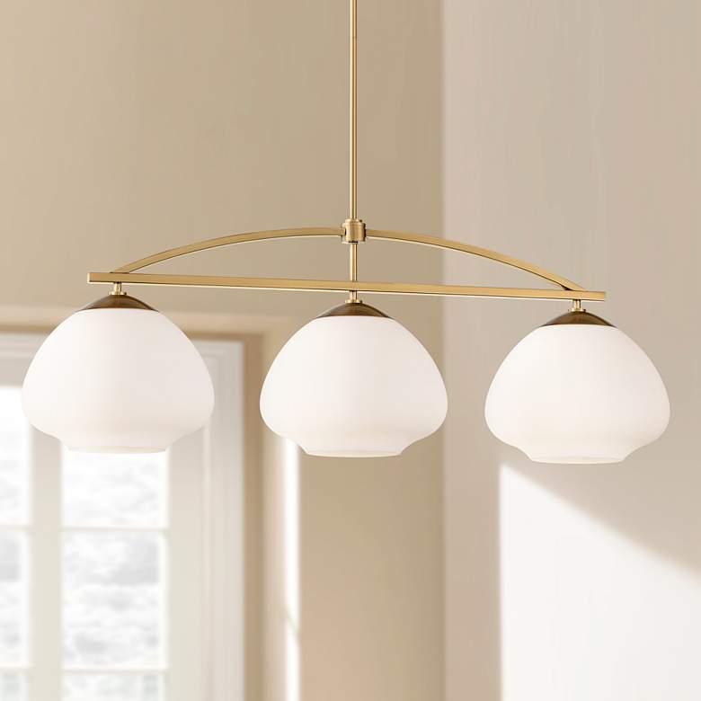 Image 1 Orilla 42 1/4" Wide Warm Brass and Opal Glass Island Pendant Light