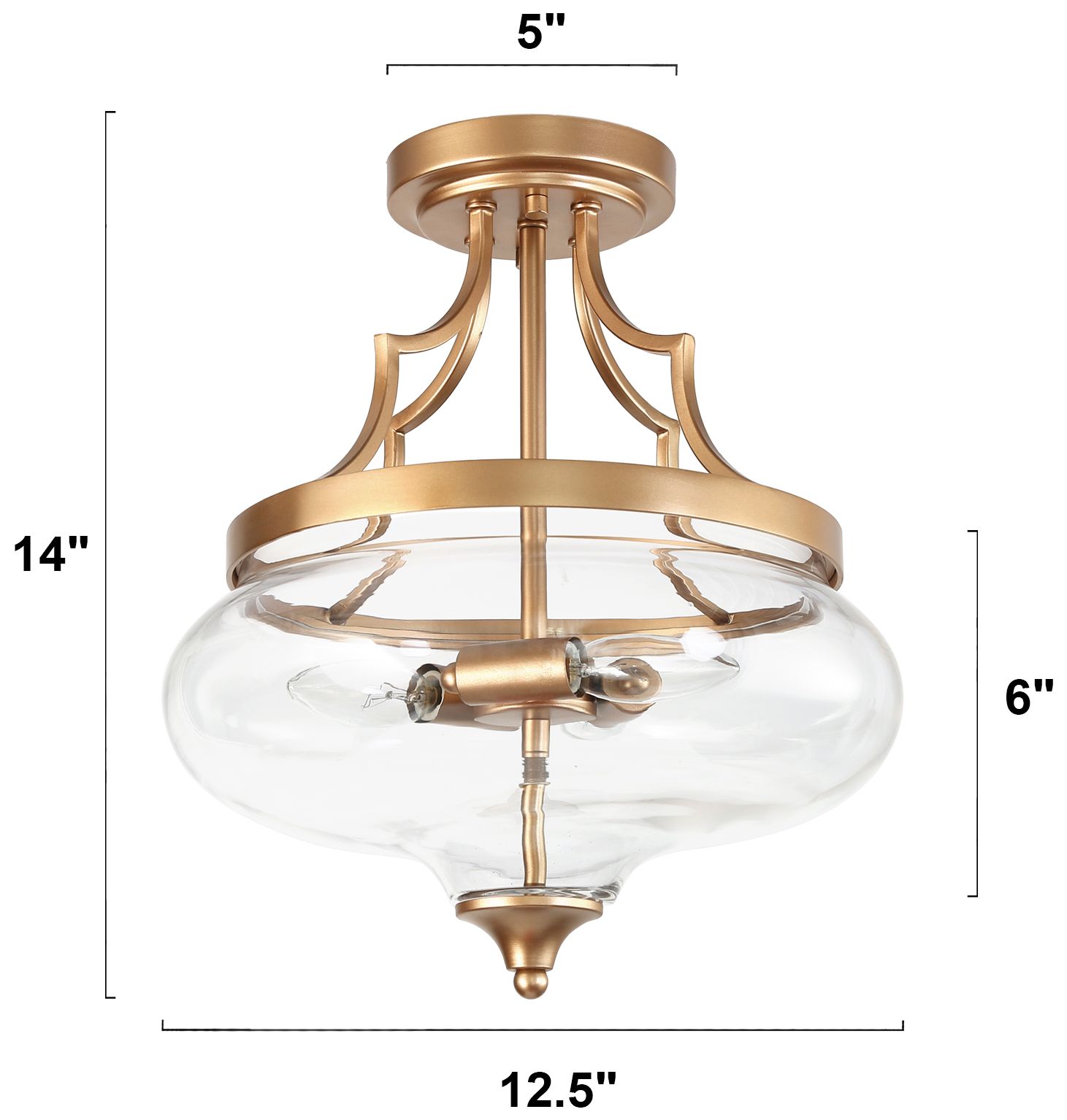 Image 2 Orion 12.6"W Satin Brass 3-Light Drum Glass Semi-flush Mount more views