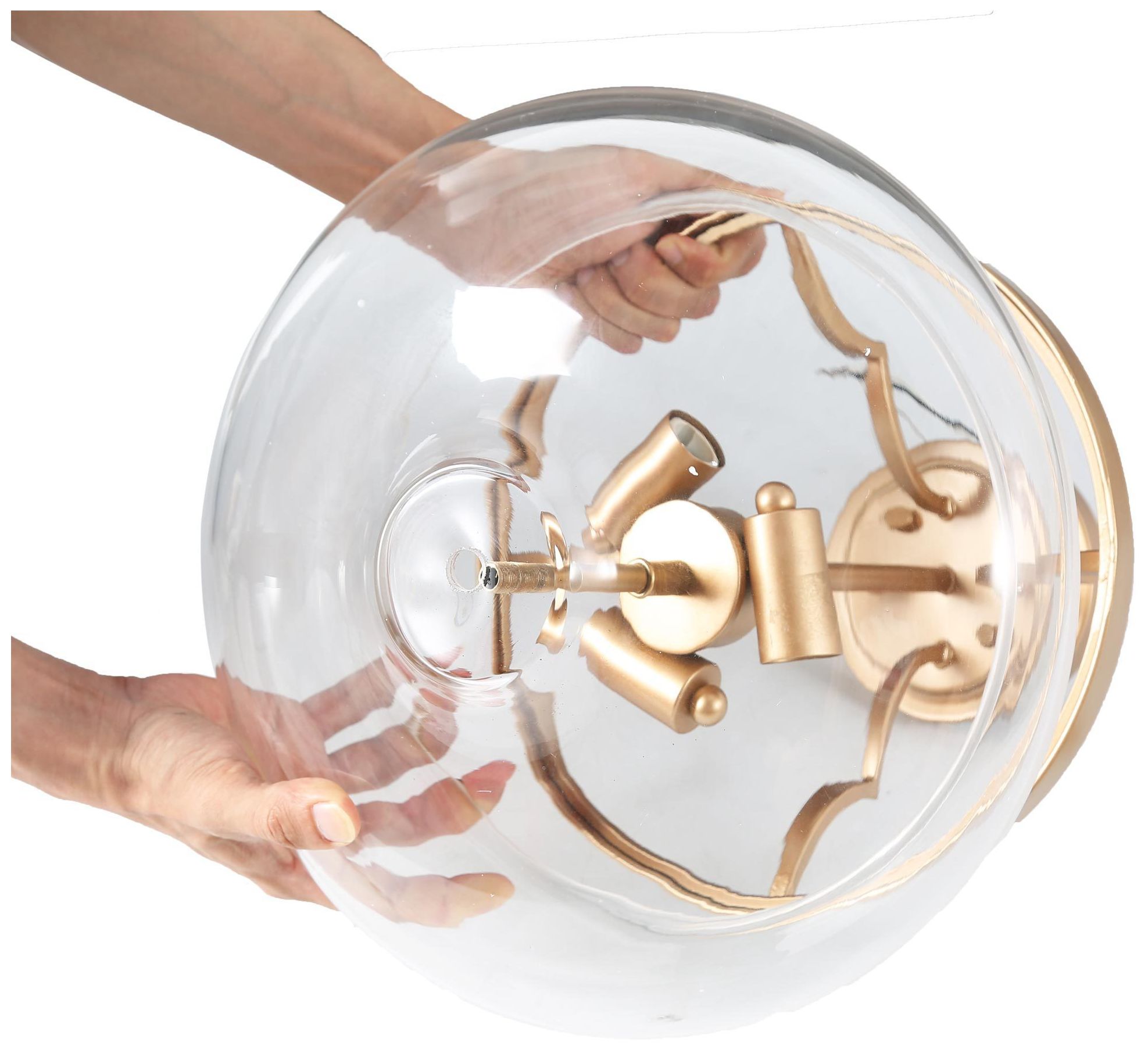 Image 4 Orion 12.6"W Satin Brass 3-Light Drum Glass Semi-flush Mount more views