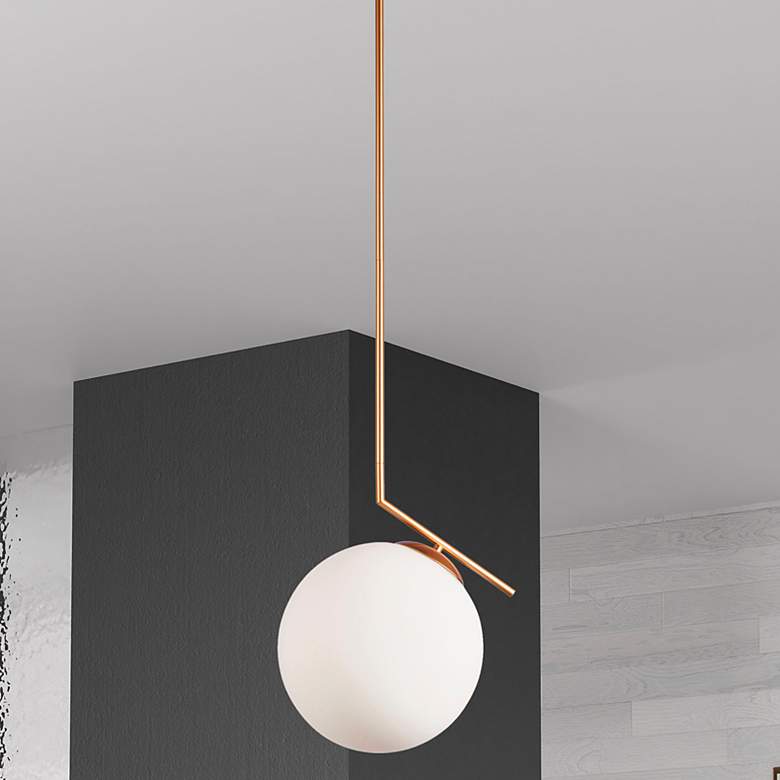 Image 1 Orion 14" Wide Plated Gold Pendant Light w/ White Glass
