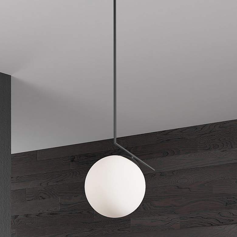Image 1 Orion 14"W Black Metal and Opal Glass Globe Pendant Light