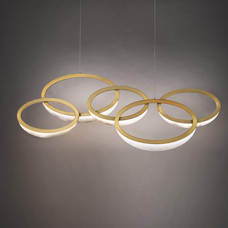 Image 6 Orion 17.25 inchH x 45.5 inchW 1-Light Linear Pendant in Aged Brass more views