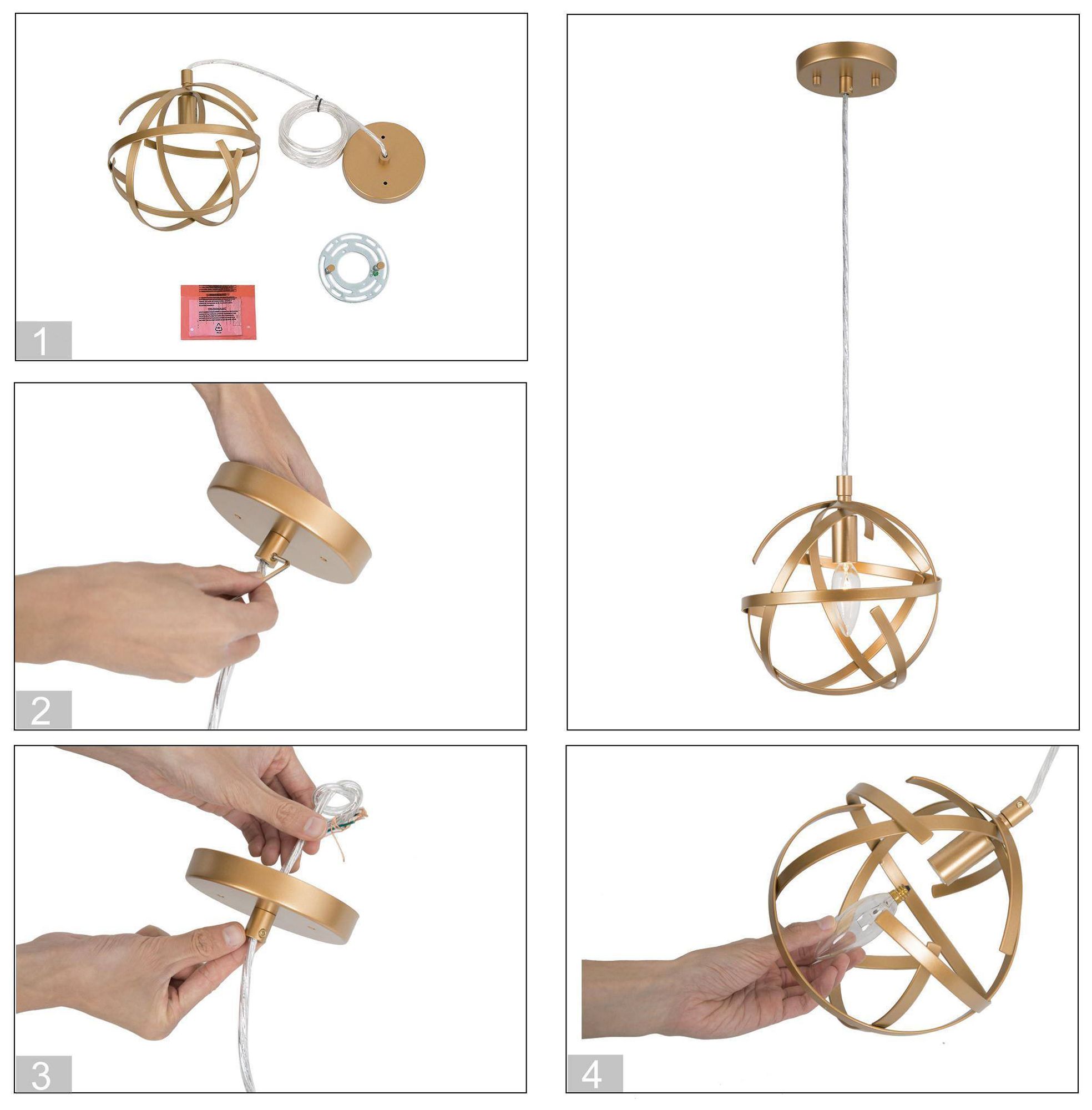 Image 5 Orion 7.9"W 1-Light Gold Metal Globe Modern Kitchen Pendant more views