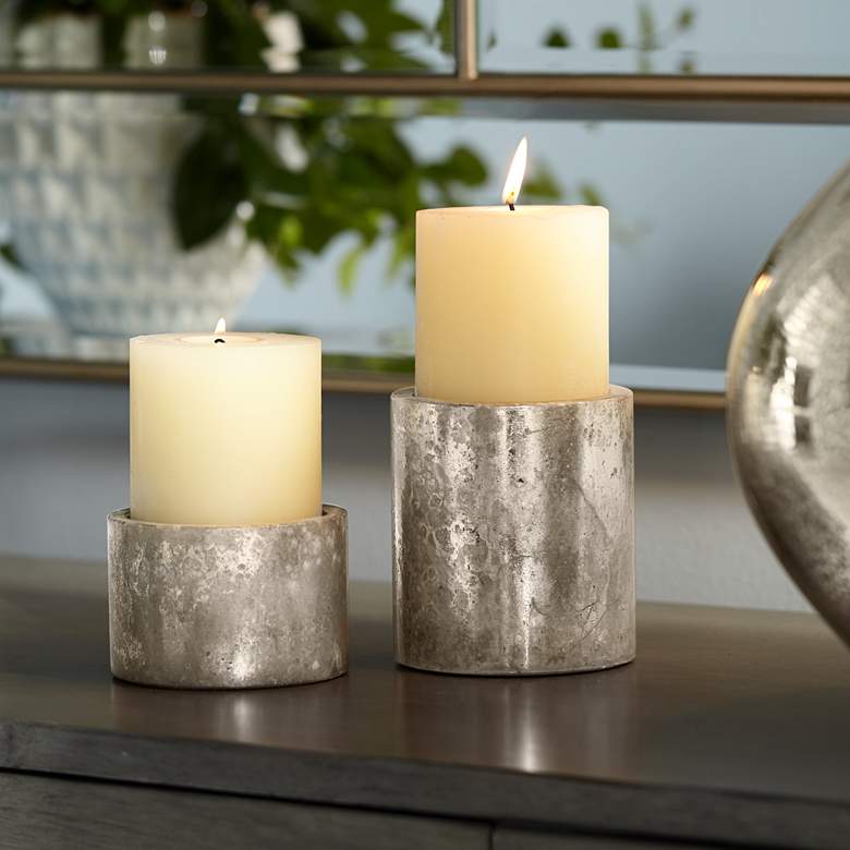Image 1 Orion Silver and Gold Marble Pillar Candle Holder Set of 2
