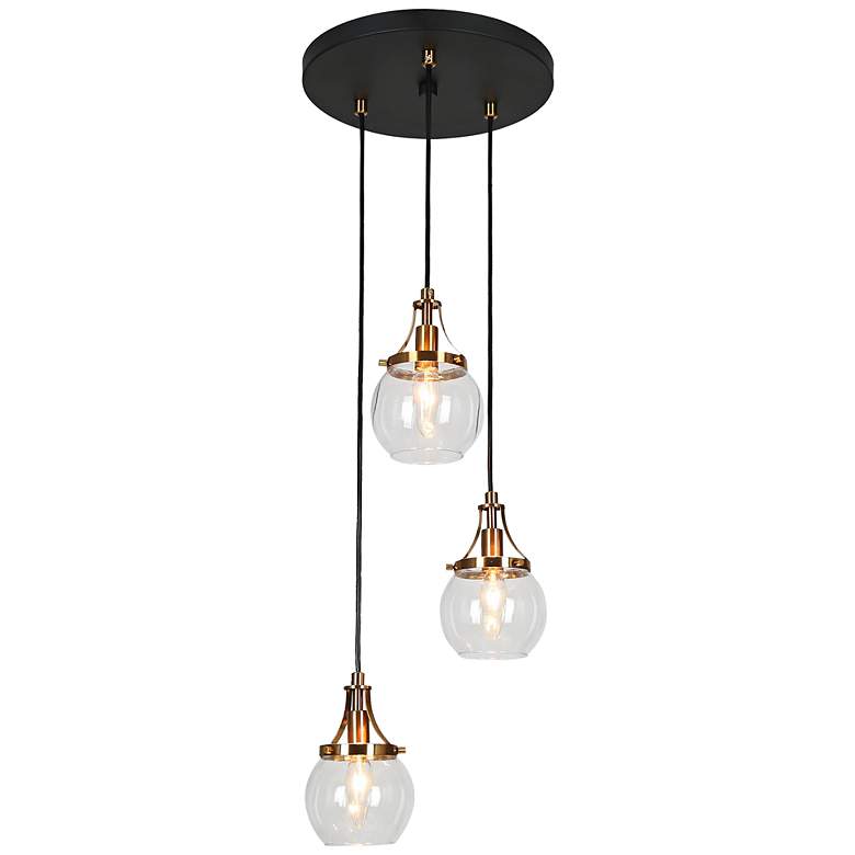 Image 1 Oris 12 1/2" Wide Black Metal 3-Light Pendant