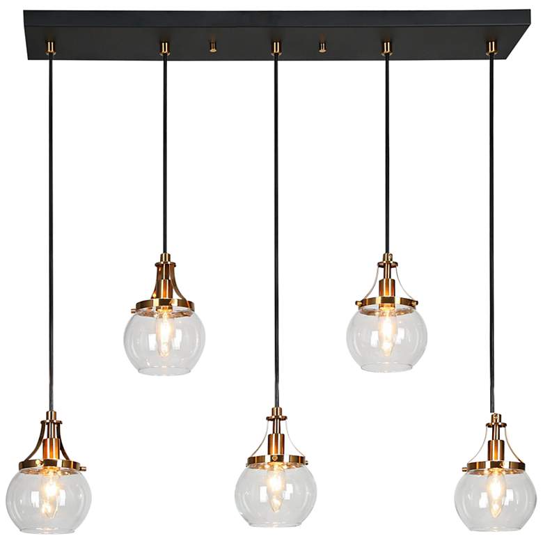 Image 1 Oris 31 1/2" Wide Black and Brass 5-Light Island Pendant
