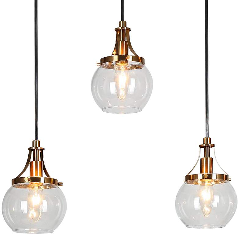 Image 2 Oris 31 1/2" Wide Black and Brass 5-Light Island Pendant more views