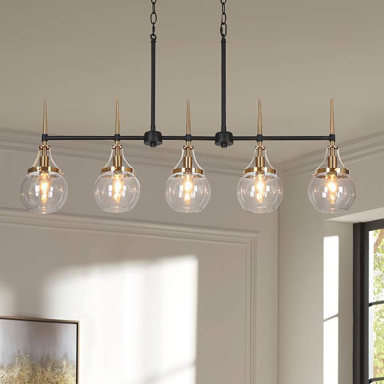Image 1 Oris 36 1/4" Wide Black Metal 5-Light Linear Pendant