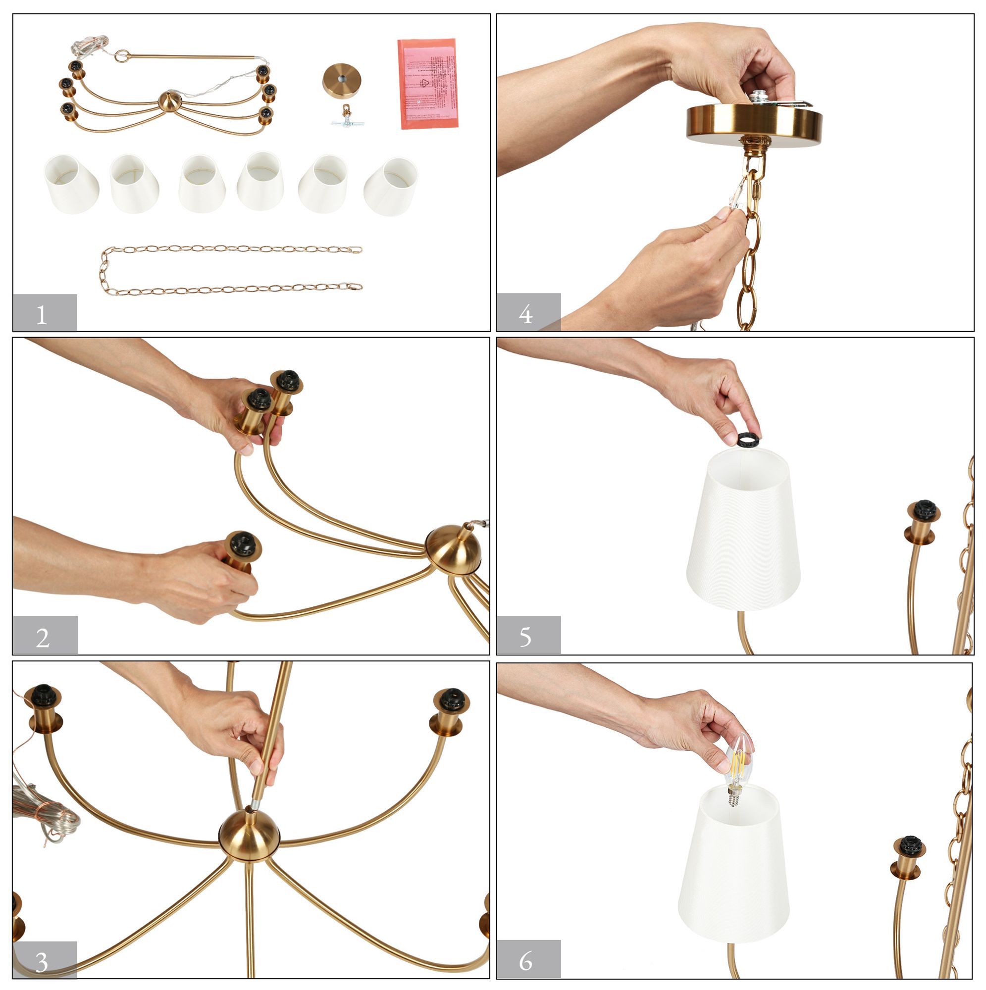 Orivulnum 6-Light Gold Chandelier with Fabric Shade