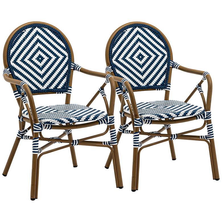 Image 1 Orla Blue White Rattan Outdoor Stacking Armchairs Set of 2