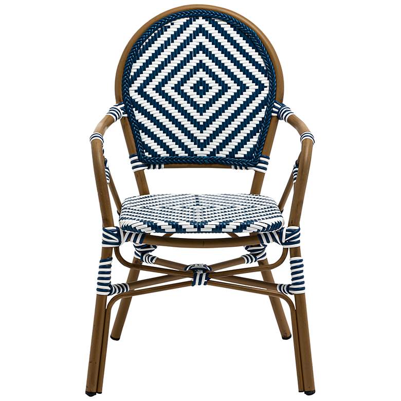 Image 7 Orla Blue White Rattan Outdoor Stacking Armchairs Set of 2 more views