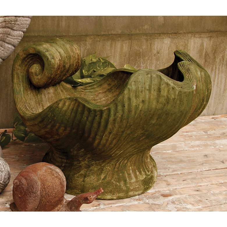 Image 1 Orlandi Concetto 15 inch High Verde Outdoor Shell Bird Bath