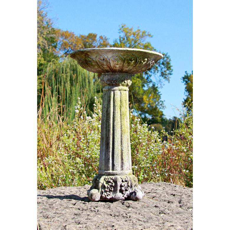 Image 1 Orlandi Corinthian 22 inch High White Moss Outdoor Bird Bath