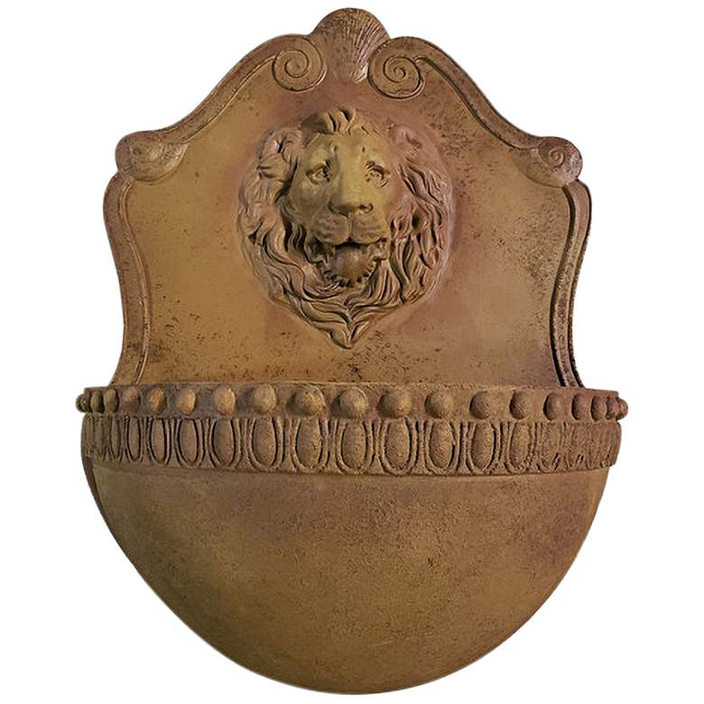 Image 1 Orlandi Donatello Lion 42"H Sandstone Outdoor Wall Fountain